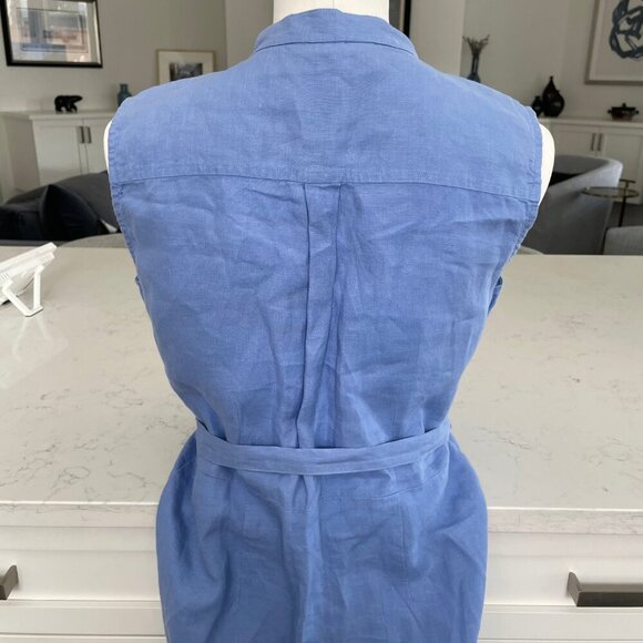 L.L.Bean 100% Linen Button Down Pleated Belted Dress Cornflower Blue Sz 10 NWOT - Picture 6 of 13